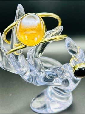 BraSs Cuff Bracelet with Yellow Cabochon Stone